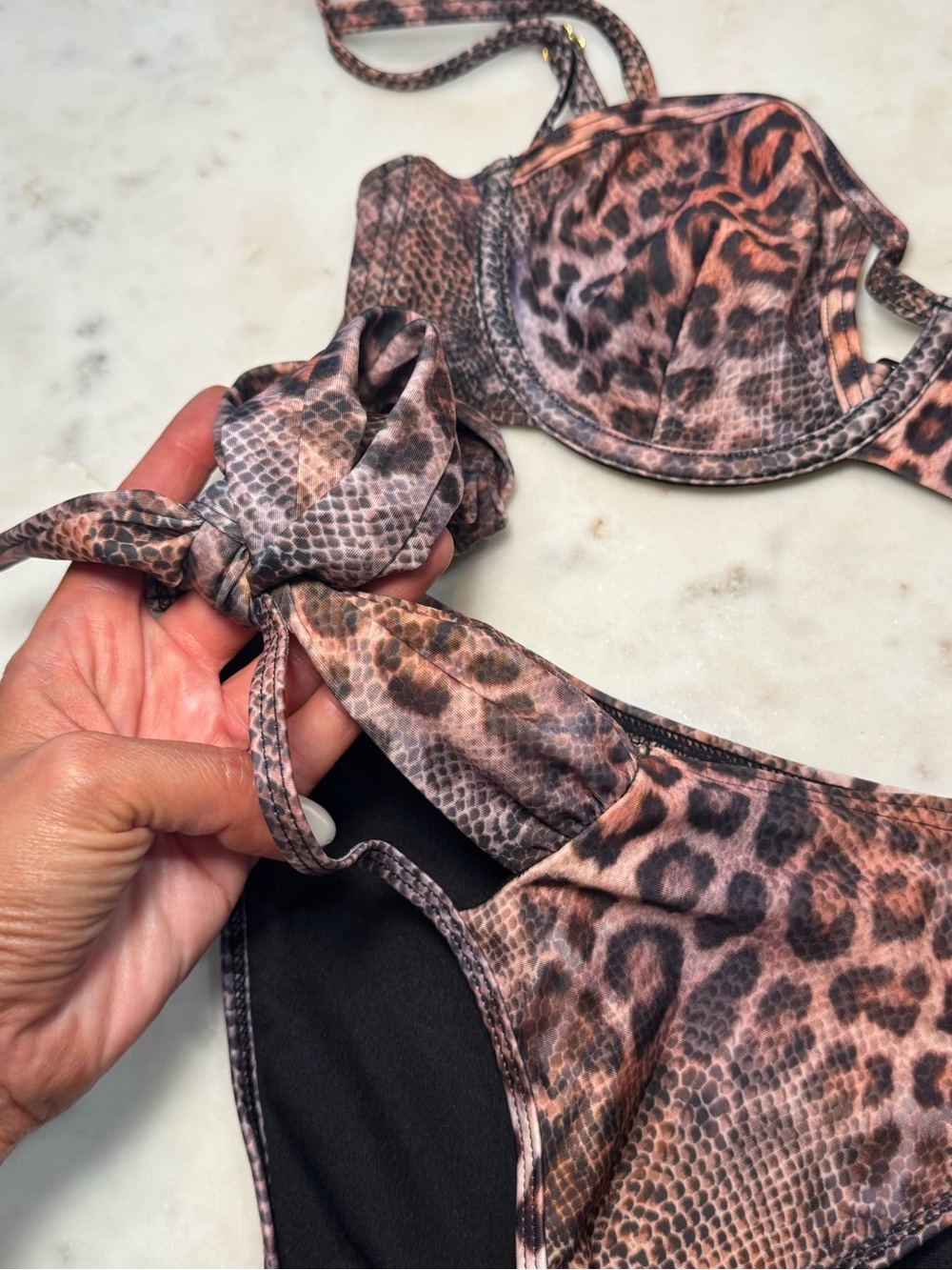 🥥🐆 ASOS Brown and Black Animal Print Tie Bikini‎ Set with Full Cup Top 🐆🥥 - Picture 5 of 10